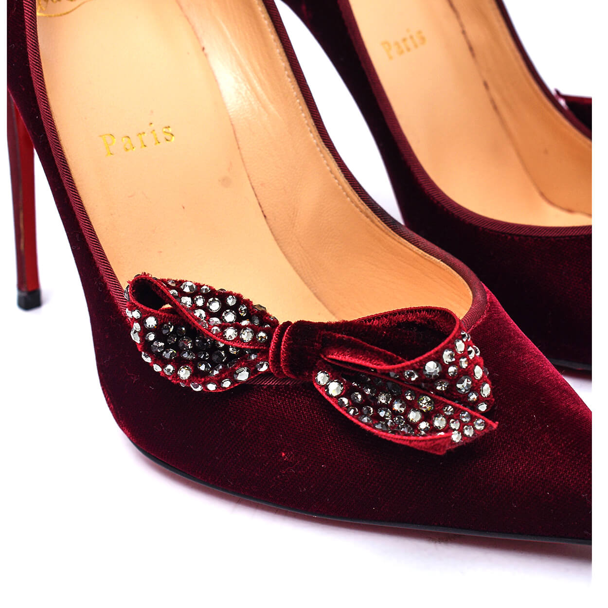 Christian Louboutin - Burgundy Velvet Madame Menule Bow 100 Pumps 38,5